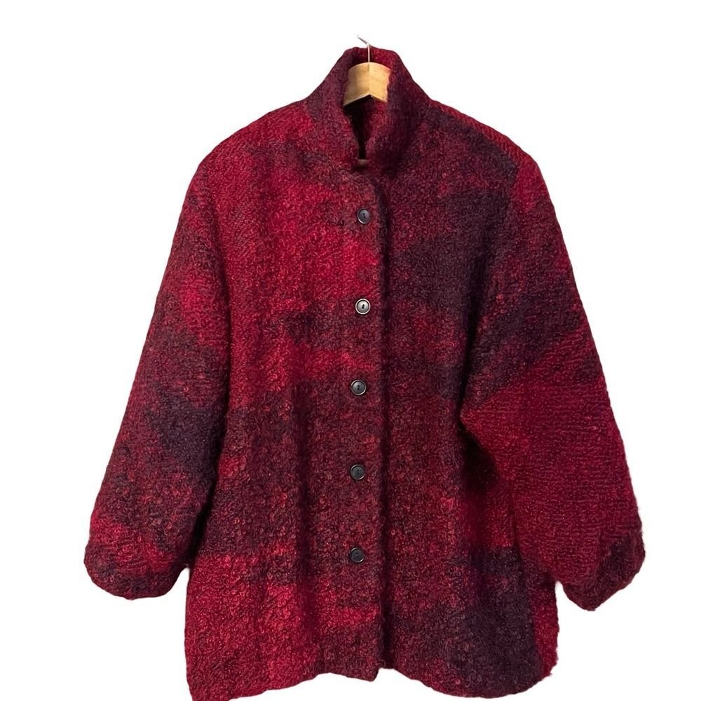 Womens Handwoven Mohair Knit Sweater Jacket Size L Artsy Vintage Grandma